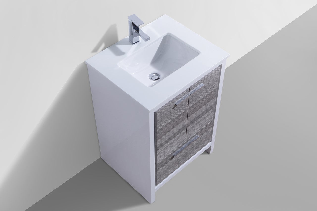KubeBath Dolce 24″ Ash Gray Modern Bathroom Vanity with Quartz Countertop