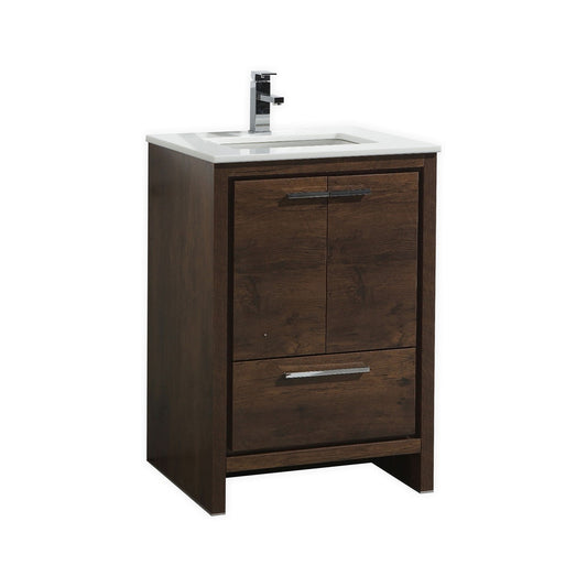 KubeBath Dolce 24″ Rose Wood Modern Bathroom Vanity with Quartz Countertop