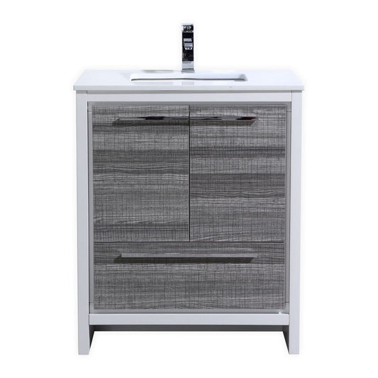 KubeBath Dolce 30″ Ash Gray Modern Bathroom Vanity with Quartz Countertop