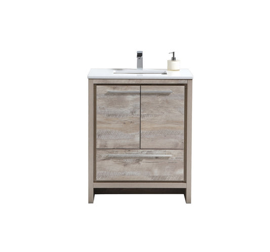 KubeBath Dolce 30″ Nature Wood Modern Bathroom Vanity with Quartz Countertop