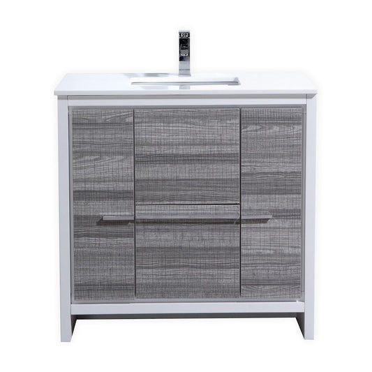 KubeBath Dolce 36″ Ash Gray Modern Bathroom Vanity with Quartz Countertop