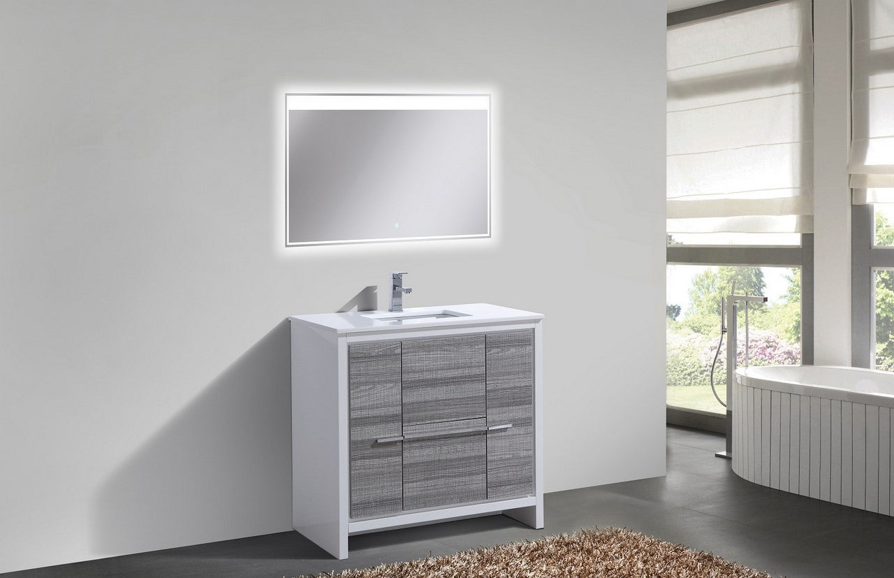 KubeBath Dolce 36″ Ash Gray Modern Bathroom Vanity with Quartz Countertop