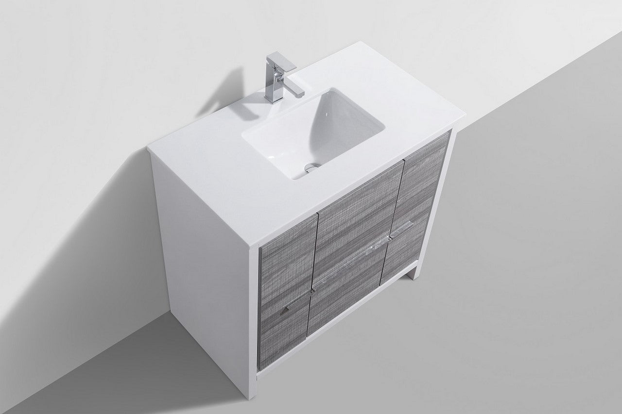 KubeBath Dolce 36″ Ash Gray Modern Bathroom Vanity with Quartz Countertop