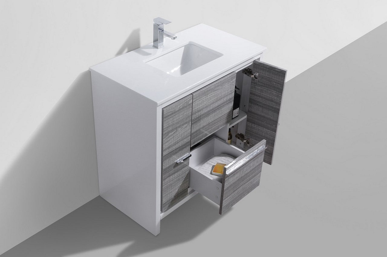 KubeBath Dolce 36″ Ash Gray Modern Bathroom Vanity with Quartz Countertop