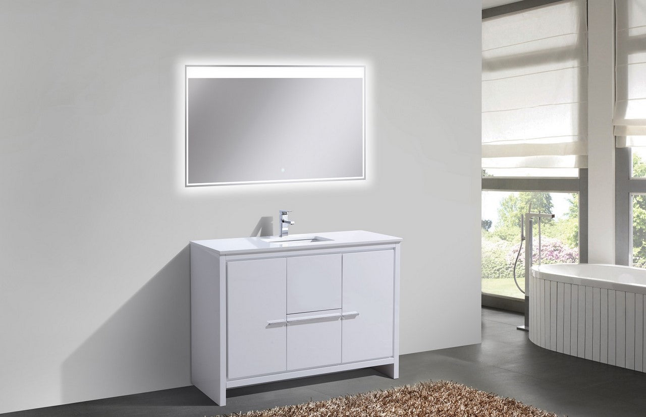 KubeBath Dolce 48″ High Gloss White Modern Bathroom Vanity with Quartz Countertop