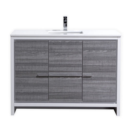 KubeBath Dolce 48″ Ash Gray Modern Bathroom Vanity with Quartz Countertop