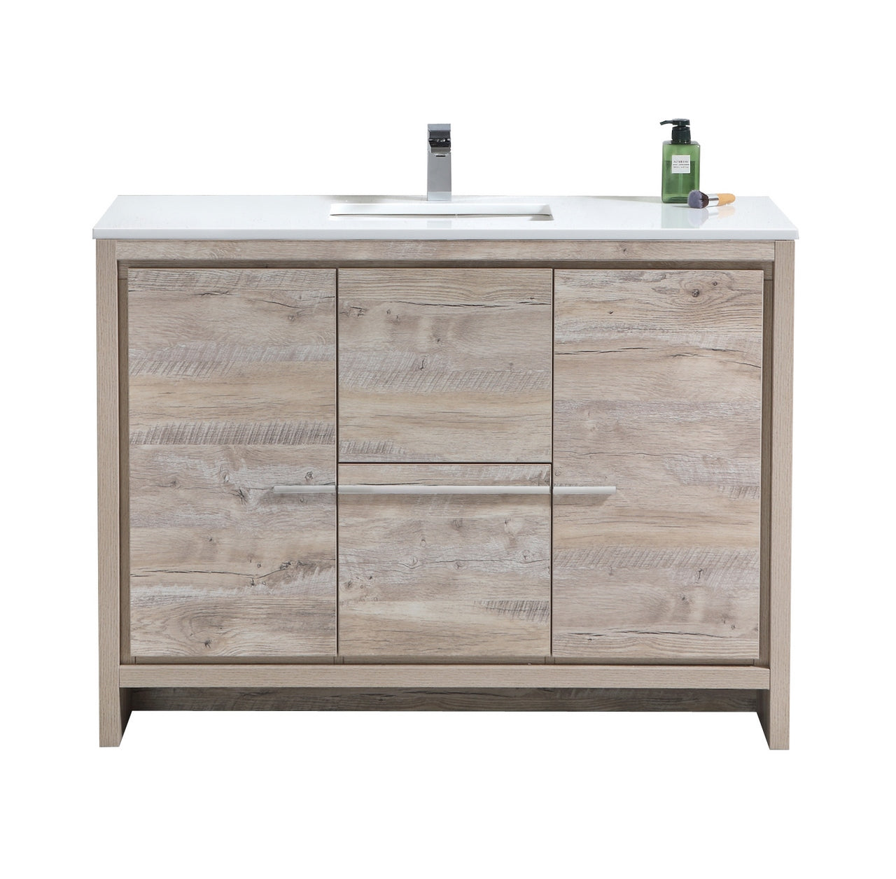 KubeBath Dolce 48″ Nature Wood Modern Bathroom Vanity with Quartz Countertop