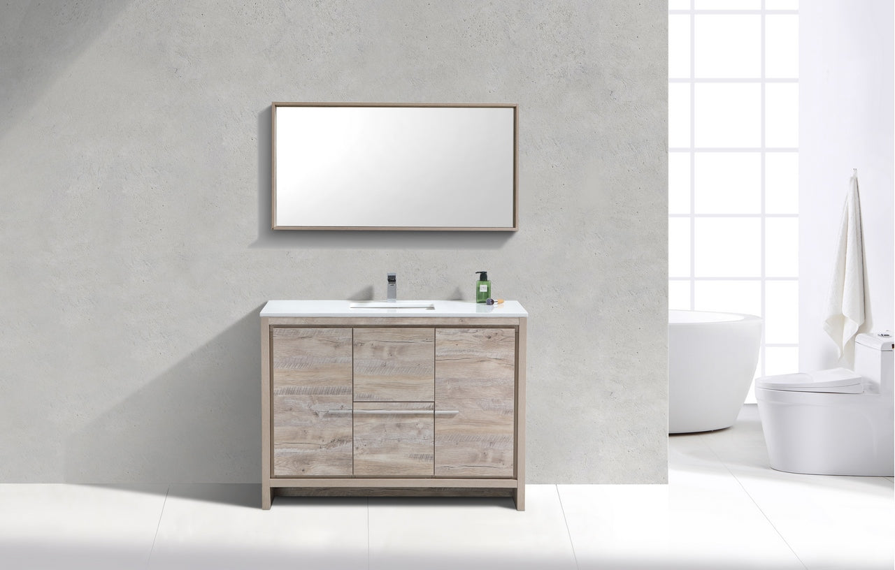 KubeBath Dolce 48″ Nature Wood Modern Bathroom Vanity with Quartz Countertop