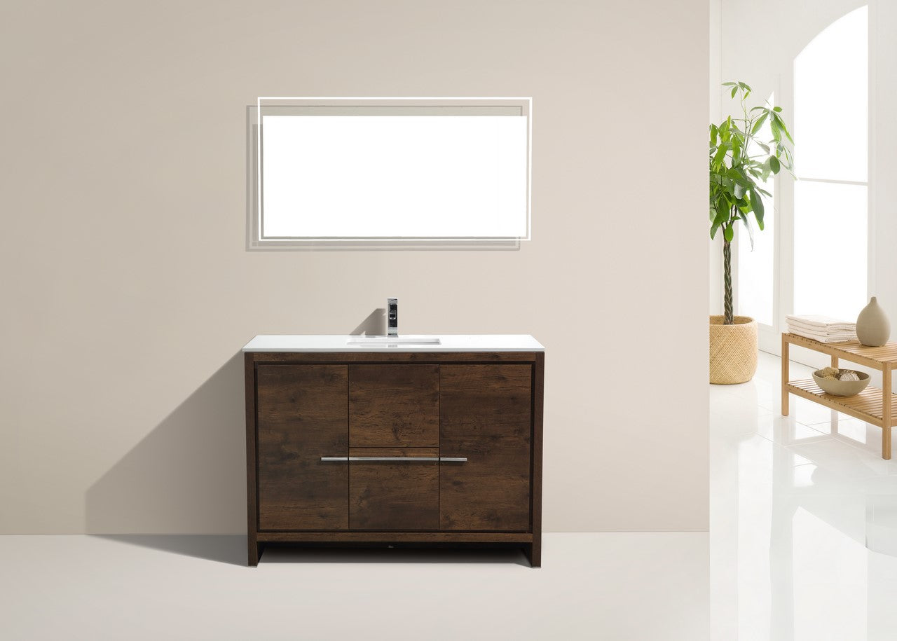 KubeBath Dolce 48″ Rose Wood Modern Bathroom Vanity with Quartz Countertop