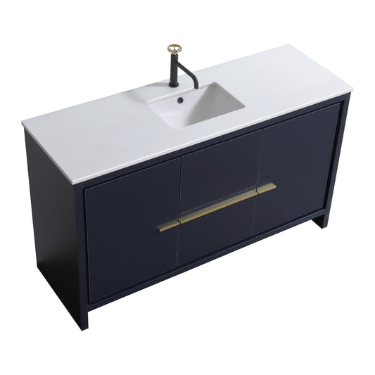 KubeBath Dolce 60″ Blue Modern Bathroom Vanity with Quartz Countertop
