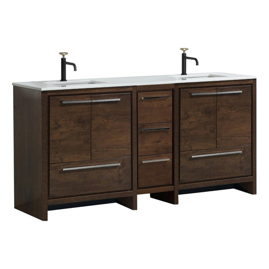 KubeBath Dolce 72″ Rose Wood Modern Bathroom Vanity with Quartz Countertop