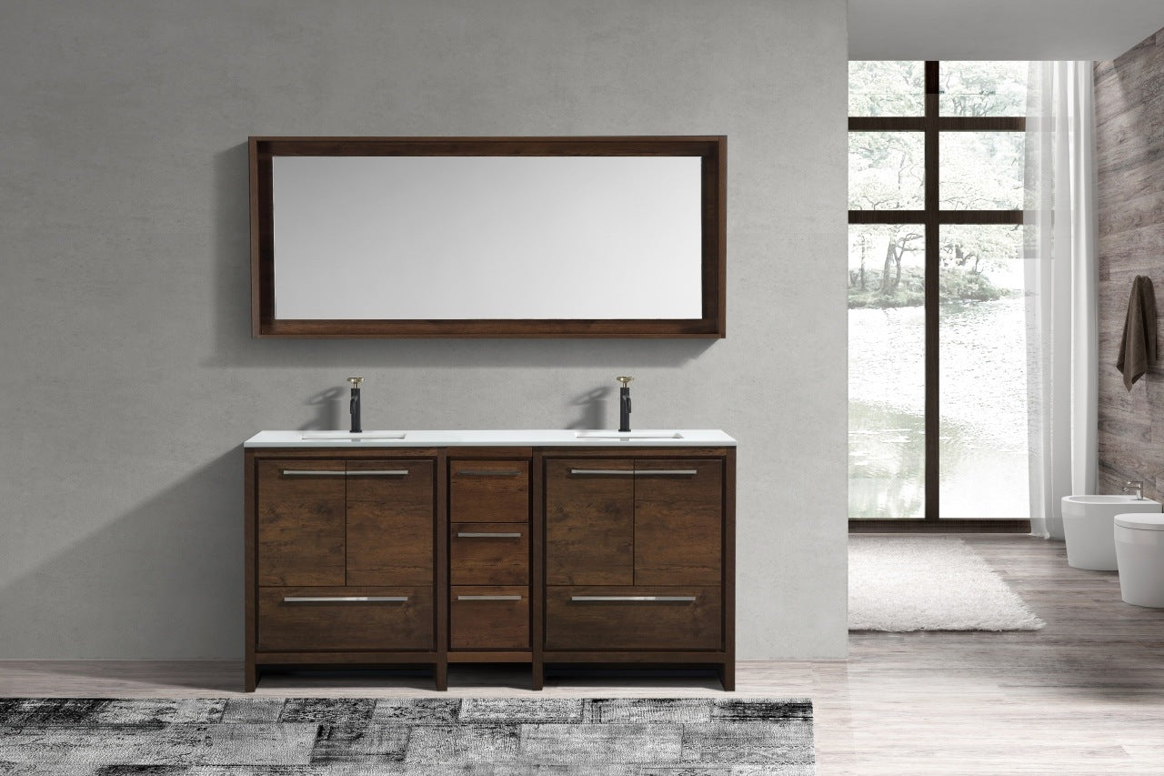 KubeBath Dolce 72″ Rose Wood Modern Bathroom Vanity with Quartz Countertop