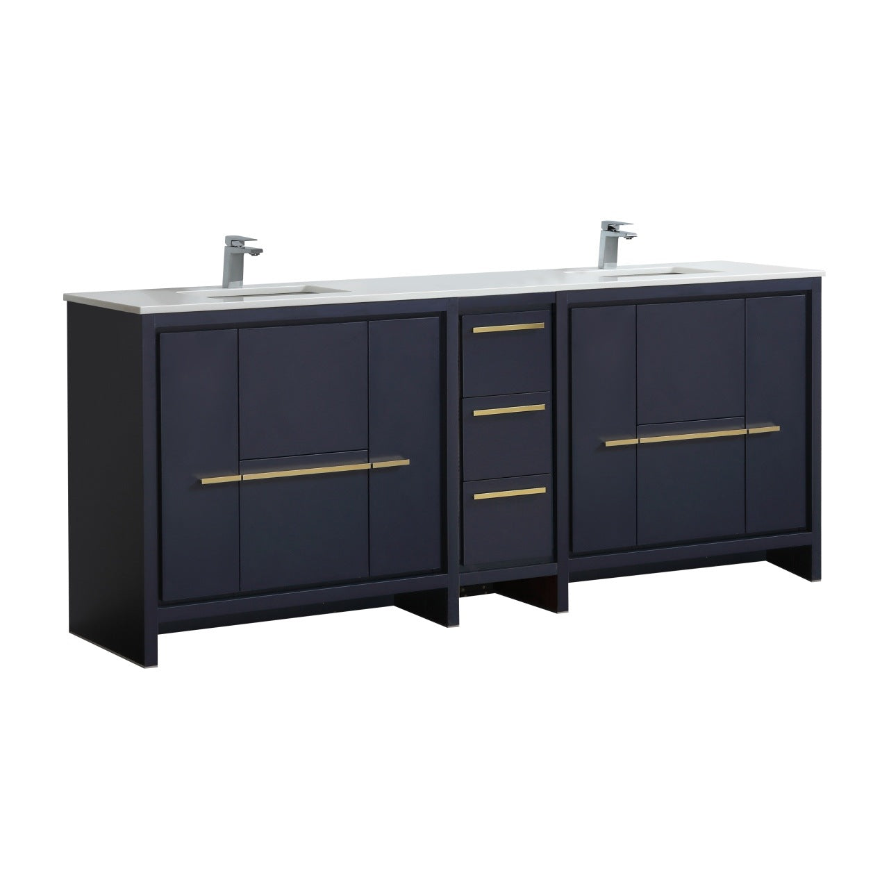 KubeBath Dolce 84″ Blue Modern Bathroom Vanity with Quartz Countertop