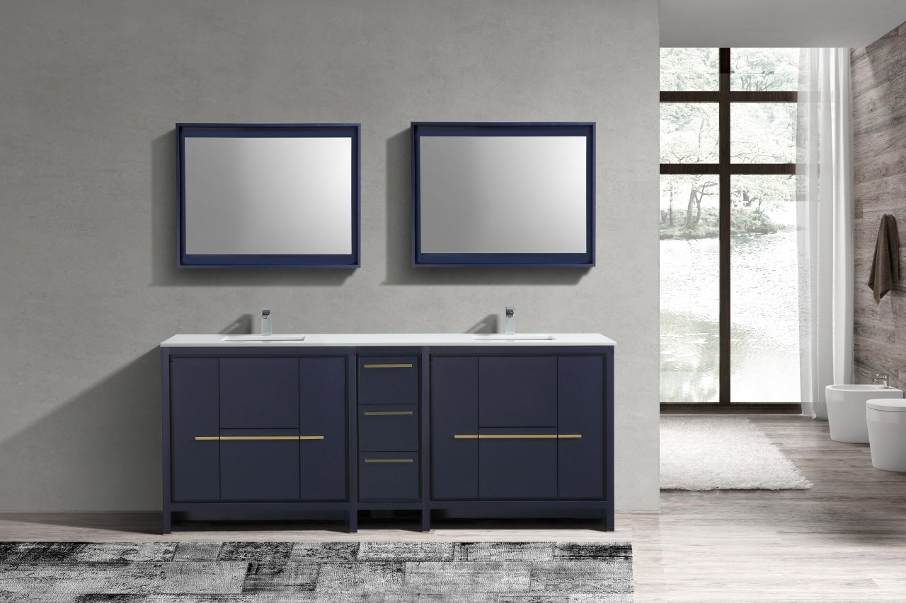 KubeBath Dolce 84″ Blue Modern Bathroom Vanity with Quartz Countertop