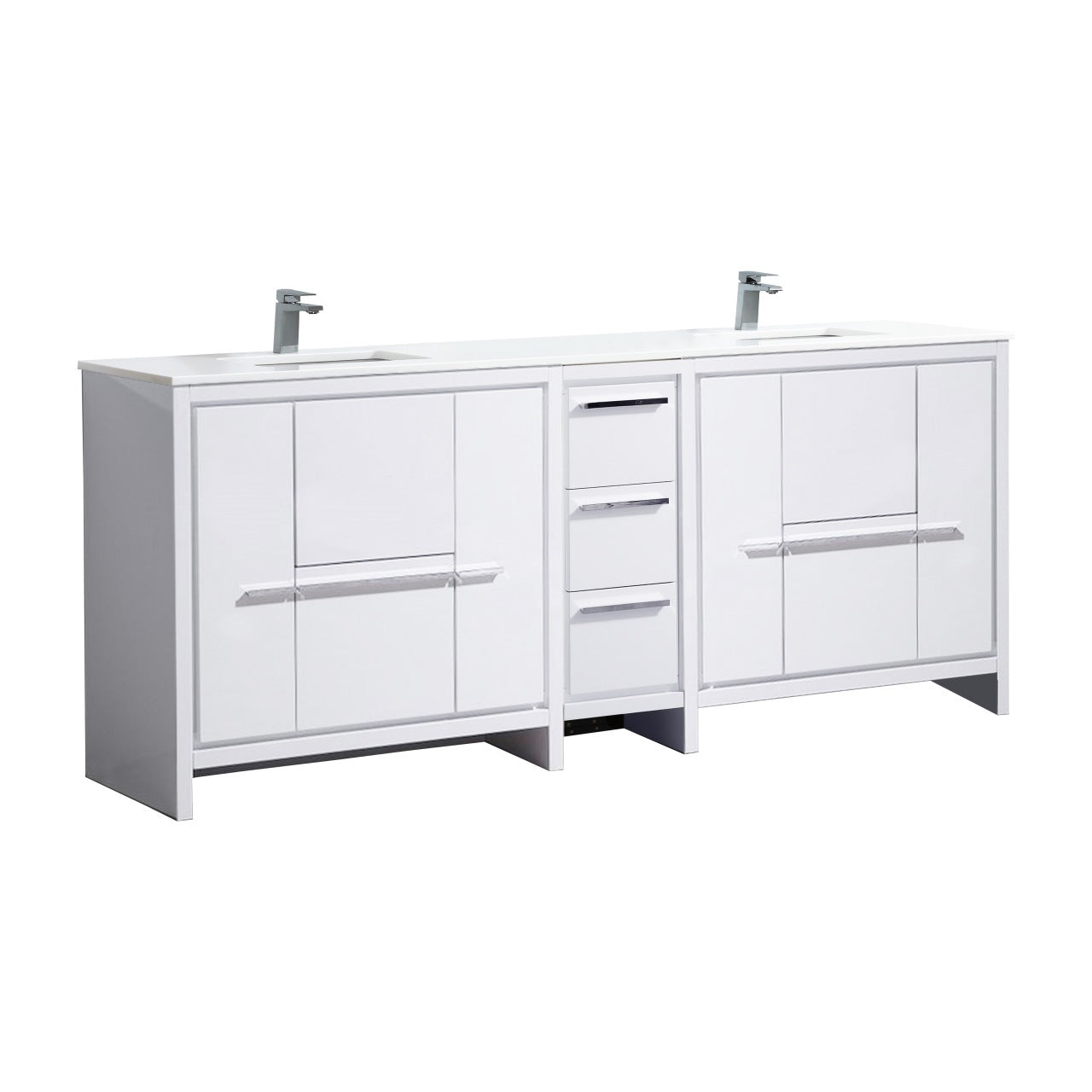 KubeBath Dolce 84″ Gloss White Modern Bathroom Vanity with Quartz Countertop