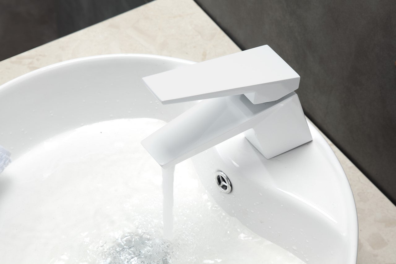 Aqua Siza Single Lever Modern Bathroom Vanity Faucet – White