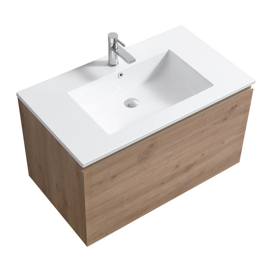 KubeBath 36″ Balli Modern Bathroom Vanity in White Oak Finish