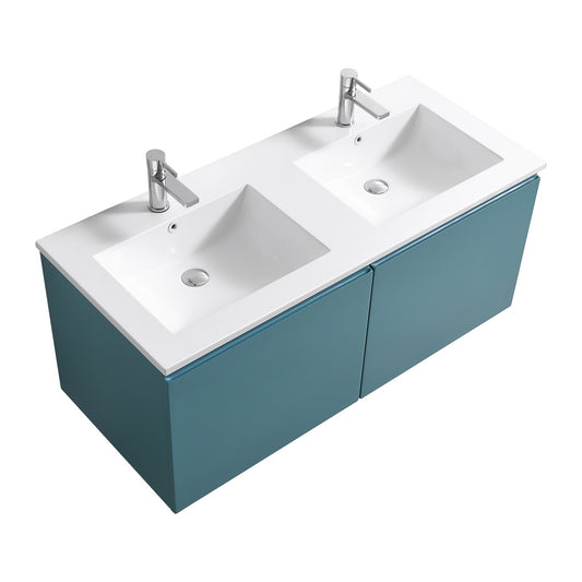 KubeBath 48″ Double Sink Balli Modern Bathroom Vanity in Teal Green Finish