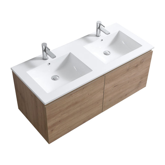 KubeBath 48″ Double Sink Balli Modern Bathroom Vanity in White Oak Finish