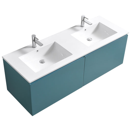 KubeBath 60″ Double Sink Balli Modern Bathroom Vanity in Teal Green Finish