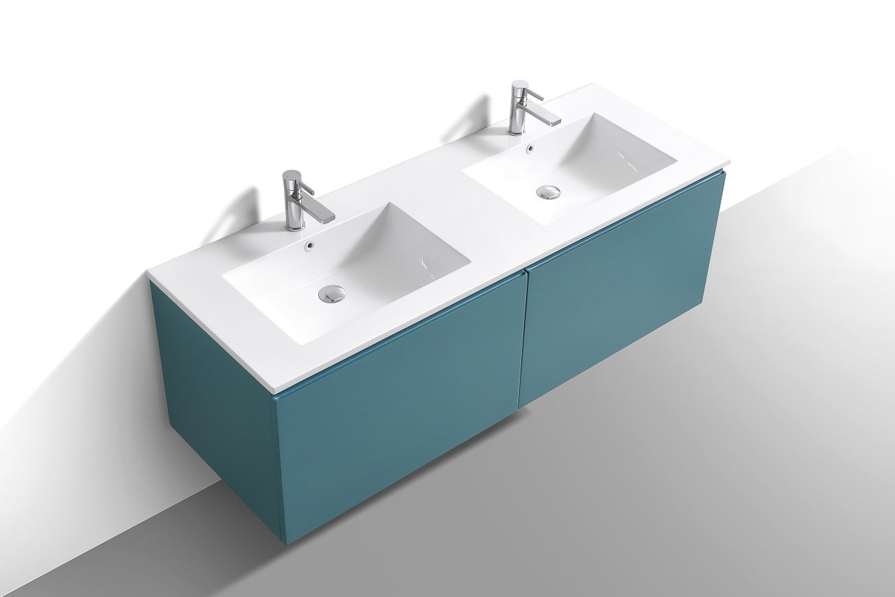 KubeBath 60″ Double Sink Balli Modern Bathroom Vanity in Teal Green Finish