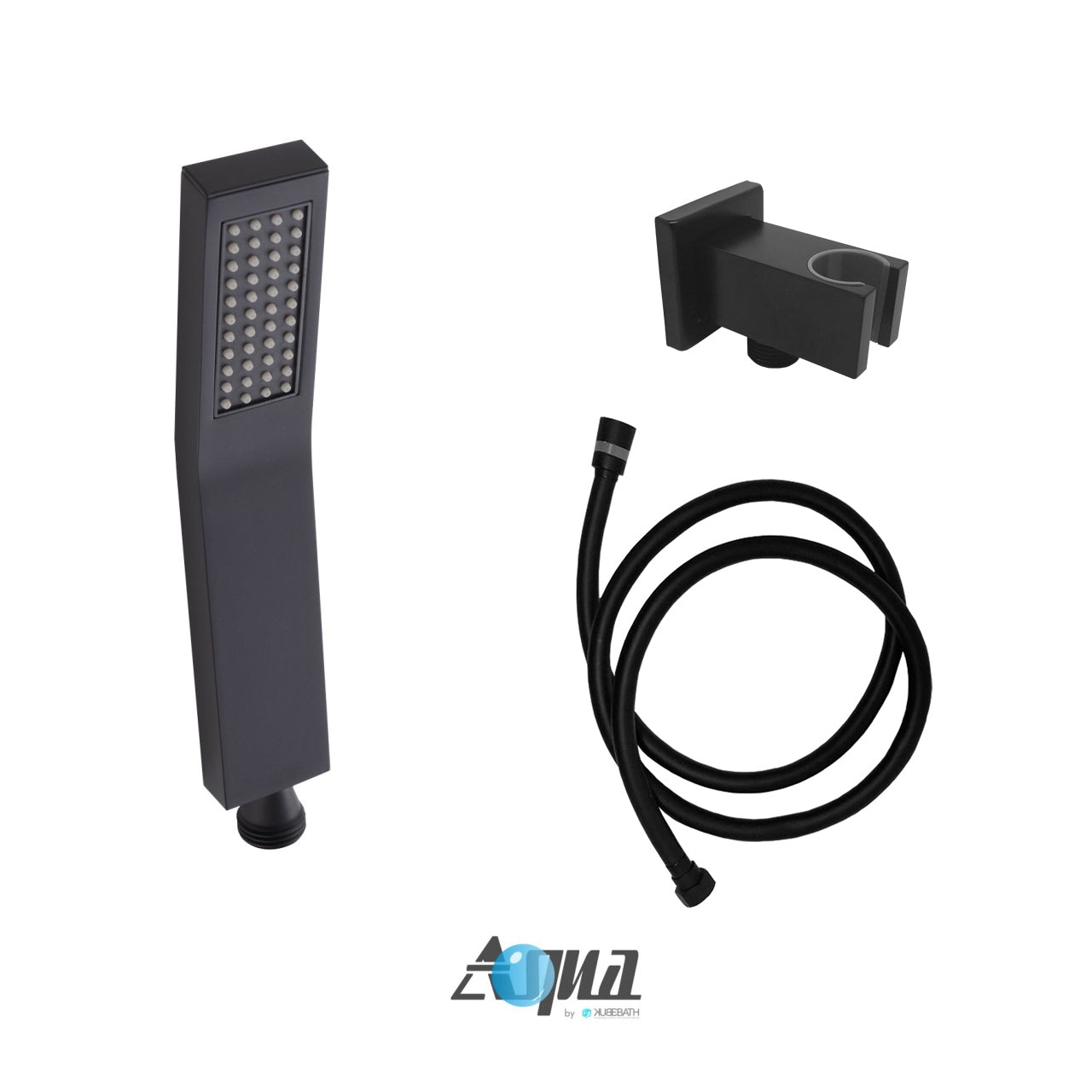 Aqua Piazza Black Shower Set w/ 8″ Ceiling Mount Square Rain Shower, Handheld and Tub Filler