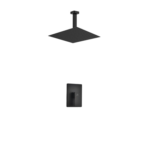 Aqua Piazza Black Shower Set w/ 12″ Ceiling Mount Square Rain Shower