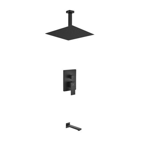 Aqua Piazza Black Shower Set w/ 12″ Ceiling Mount Square Rain Shower and Tub Filler