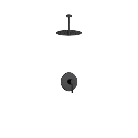 Aqua Rondo Black Shower Set w/ Ceiling Mount 12″ Rain Shower