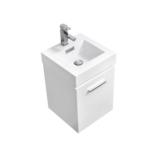 Bliss 16″ High Gloss White Wall Mount Modern Bathroom Vanity