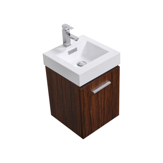 Bliss 16″ Walnut Wall Mount Modern Bathroom Vanity