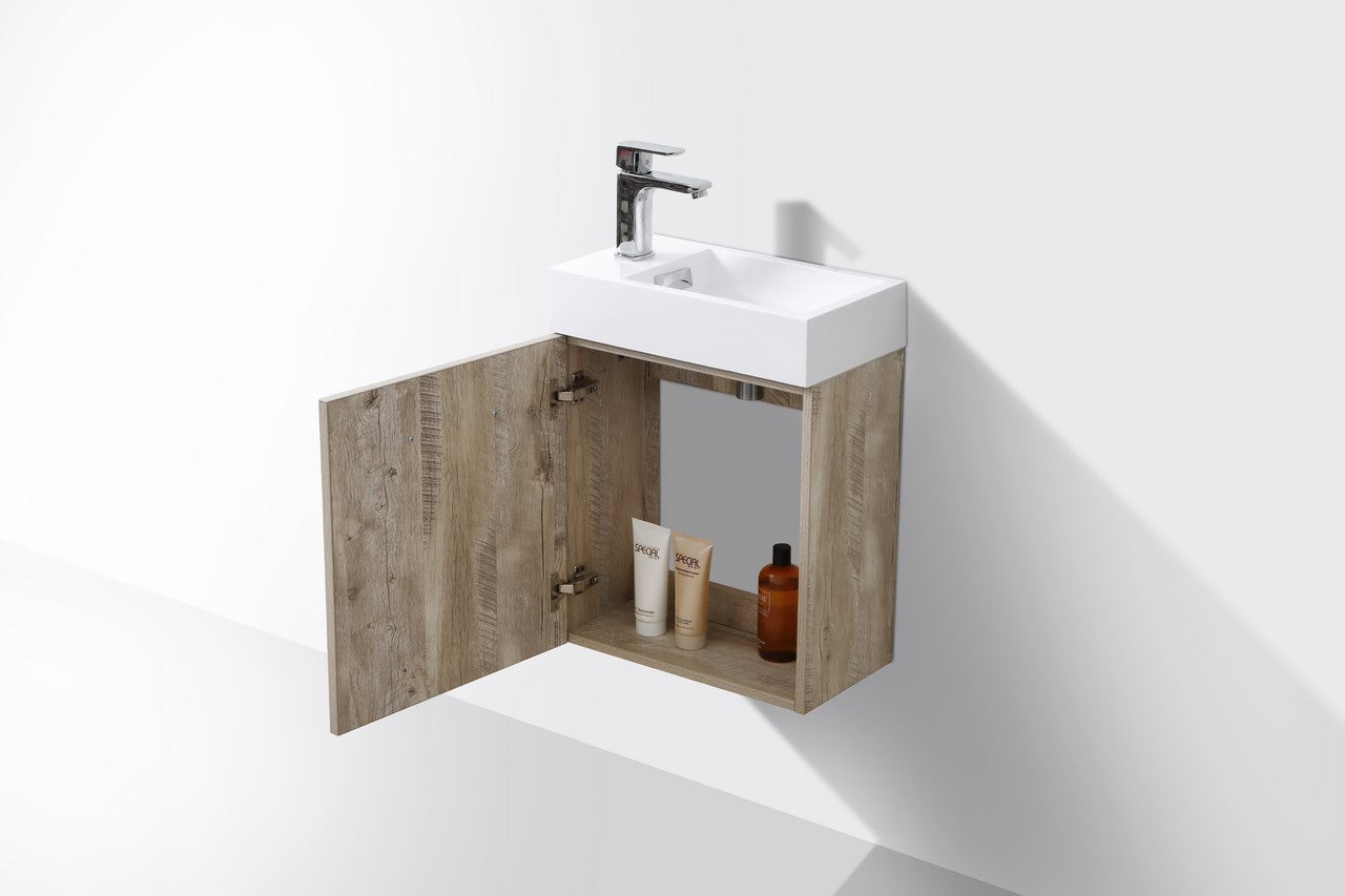 Bliss 18″ Nature Wood Wall Mount Modern Bathroom Vanity