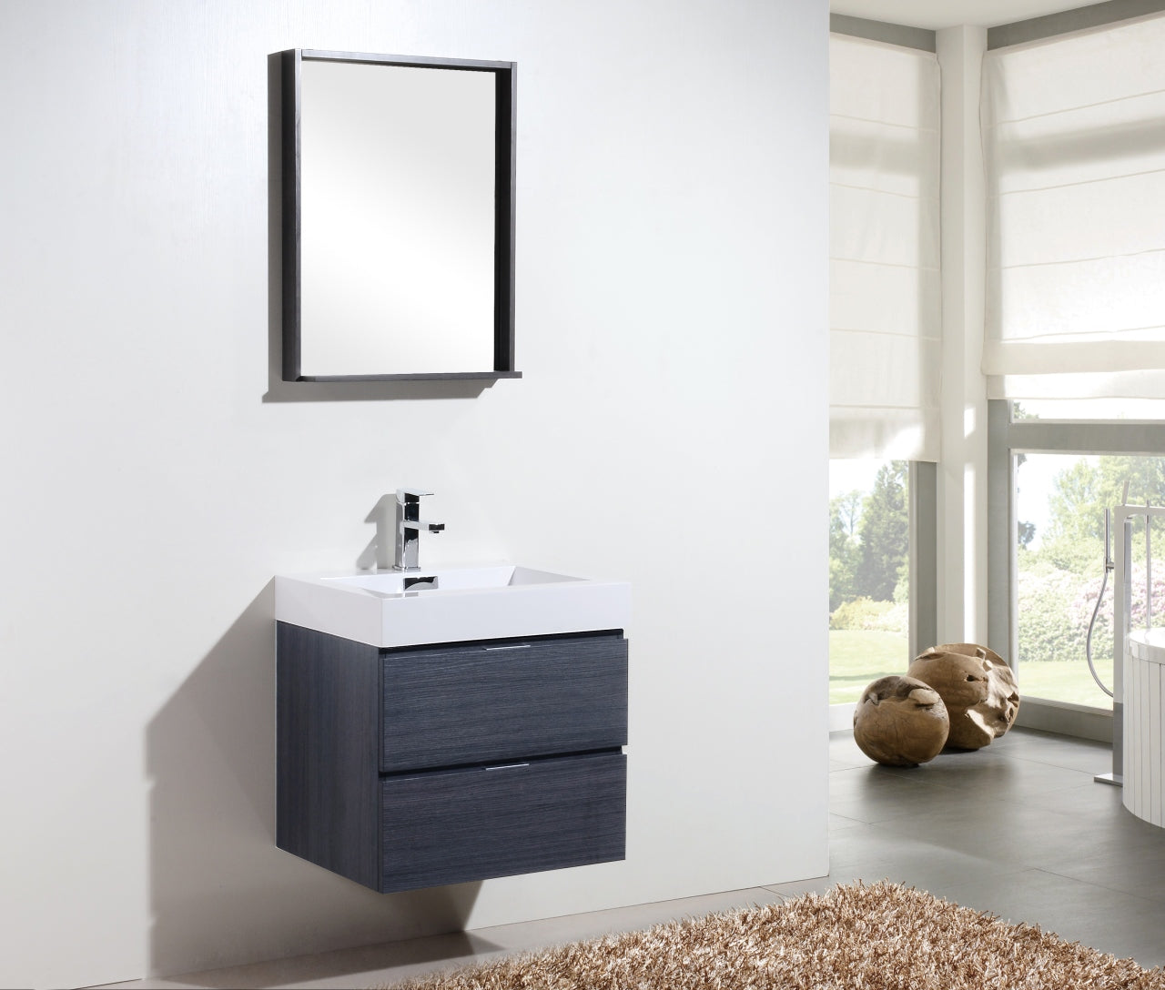 Bliss 24″ Gray Oak Wall Mount Modern Bathroom Vanity