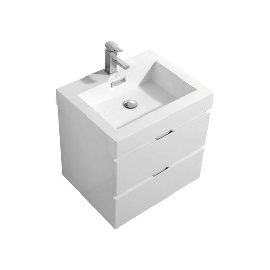 Bliss 24″ High Gloss White Wall Mount Modern Bathroom Vanity