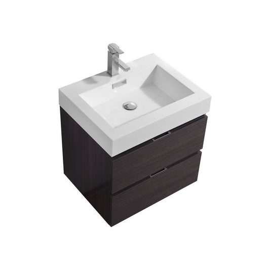 Bliss 24″ High Gloss Gray Oak Wall Mount Modern Bathroom Vanity