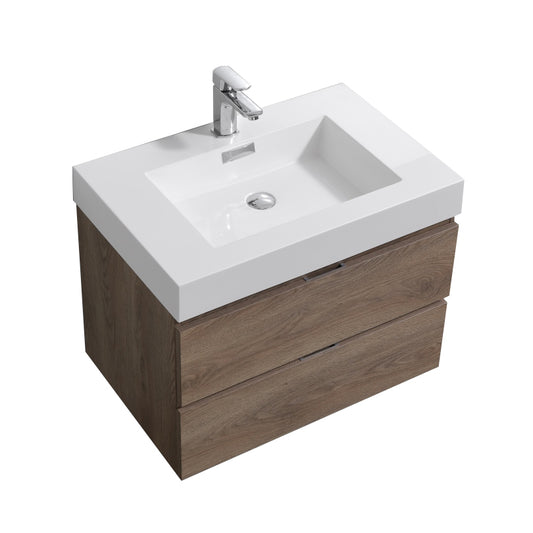 Bliss 30″ Butternut Wall Mount Modern Bathroom Vanity