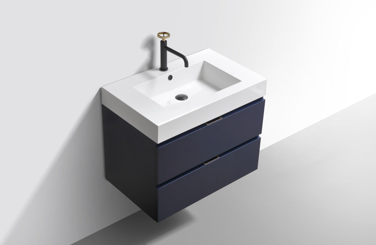 Bliss 30″ Blue Wall Mount Modern Bathroom Vanity