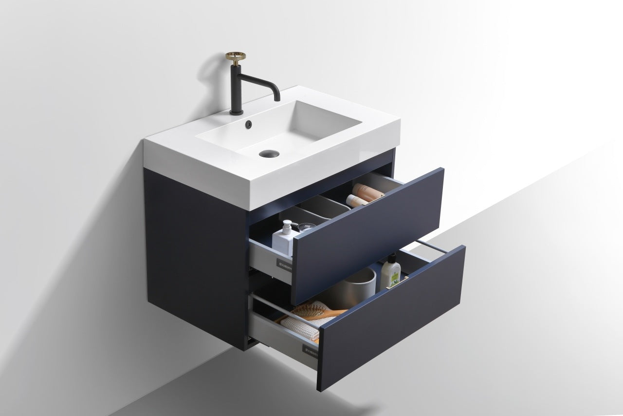 Bliss 30″ Blue Wall Mount Modern Bathroom Vanity