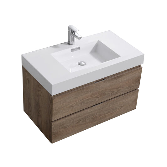 Bliss 36″ Butternut Wall Mount Modern Bathroom Vanity