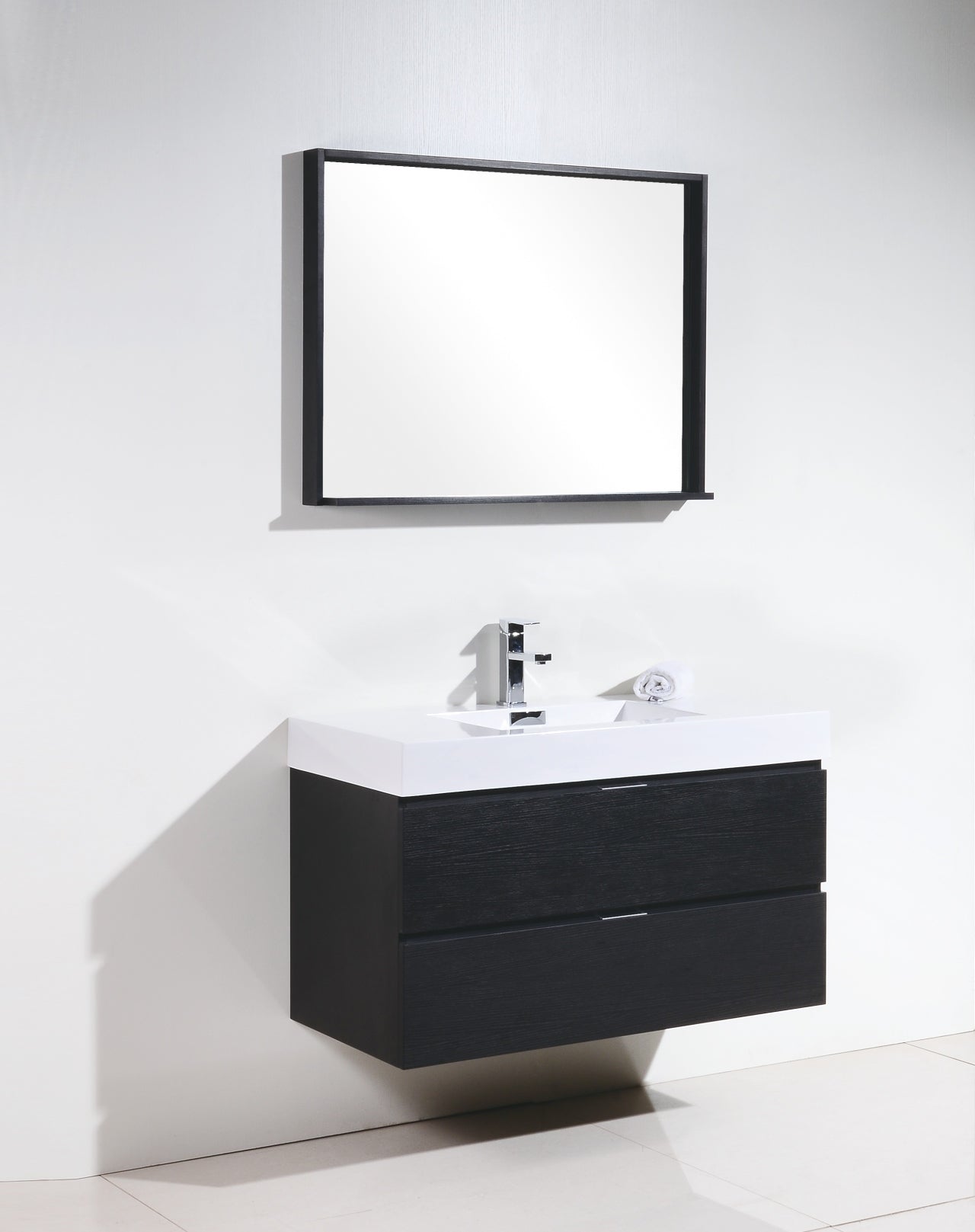 Bliss 40″ Black Wood Wall Mount Modern Bathroom Vanity