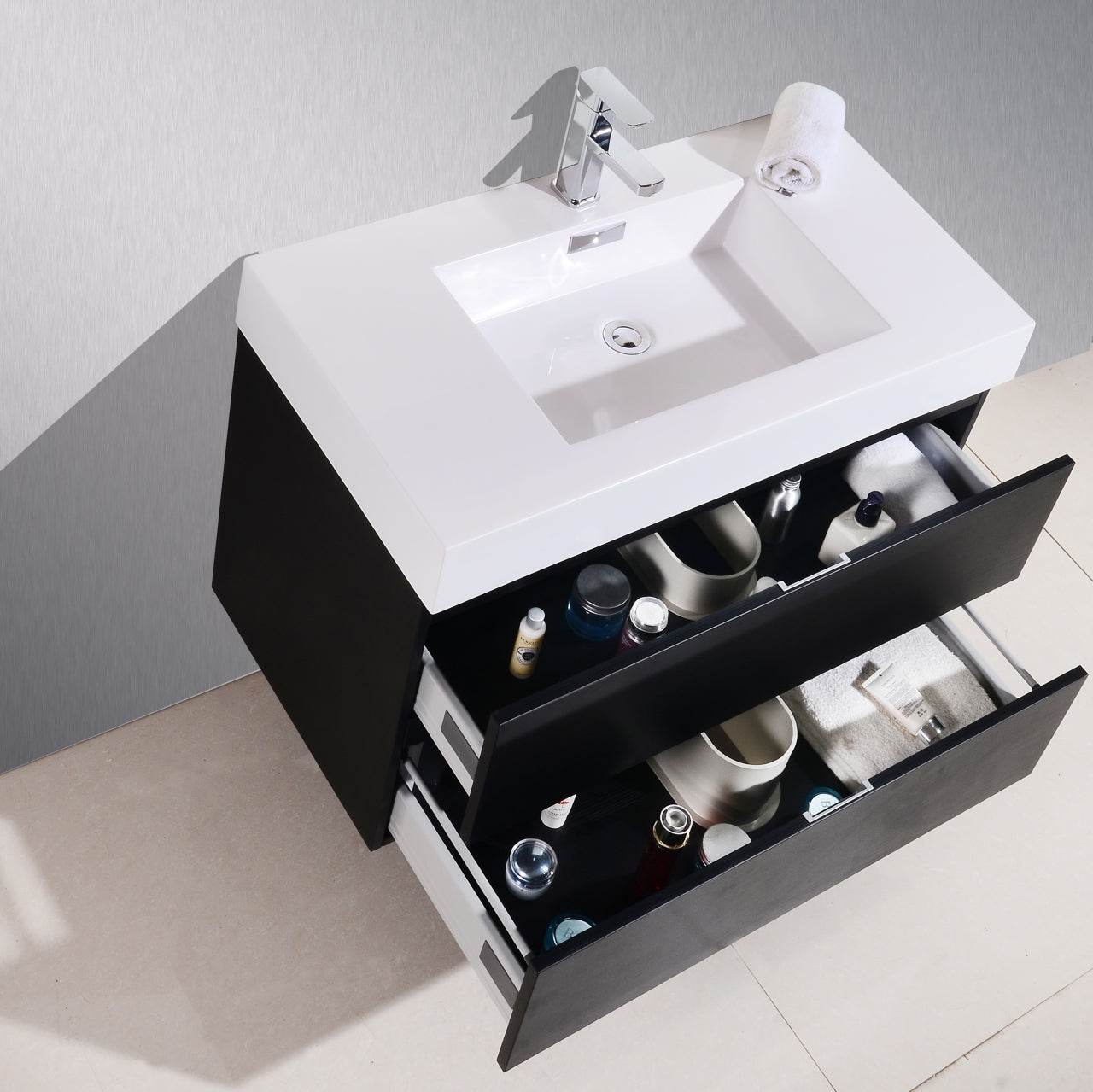 Bliss 40″ Black Wood Wall Mount Modern Bathroom Vanity