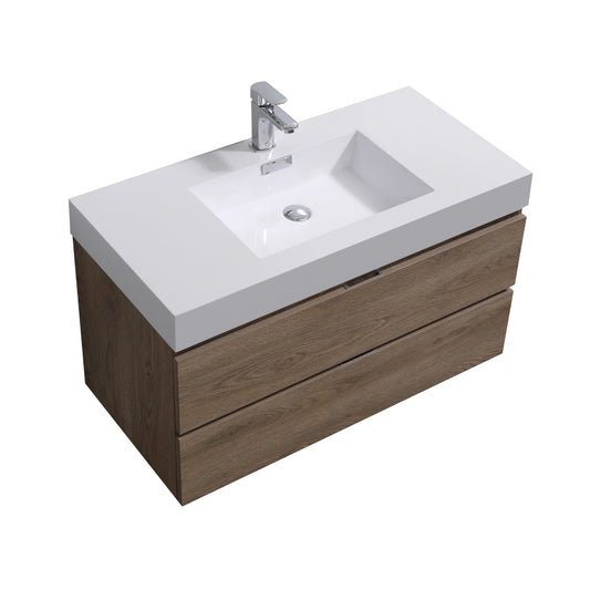 Bliss 40″ Butternut Wall Mount Modern Bathroom Vanity