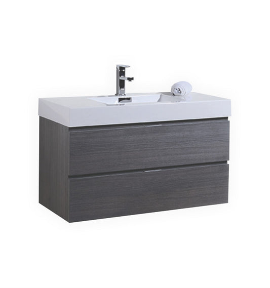 Bliss 40″ Gray Oak Wall Mount Modern Bathroom Vanity