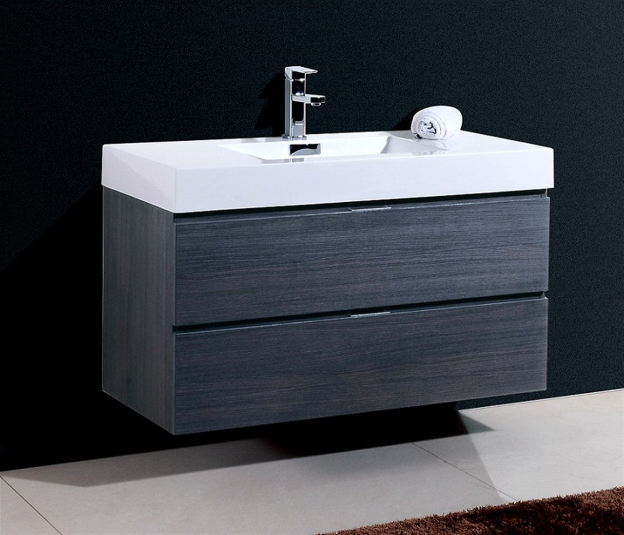 Bliss 40″ Gray Oak Wall Mount Modern Bathroom Vanity