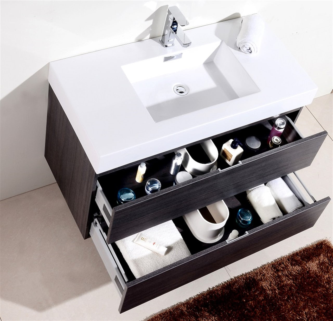 Bliss 40″ Gray Oak Wall Mount Modern Bathroom Vanity