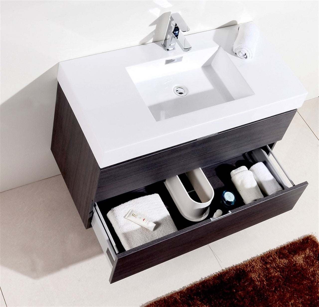 Bliss 40″ Gray Oak Wall Mount Modern Bathroom Vanity
