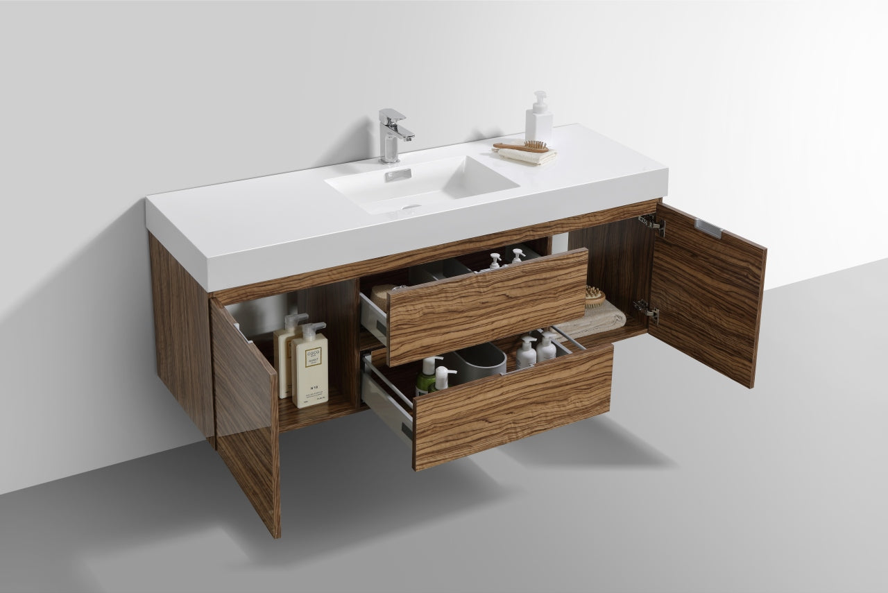 Bliss 60″ Chestnut Wall Mount Single Sink Modern Bathroom Vanity