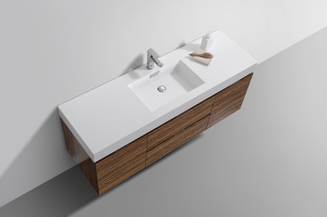 Bliss 60″ Chestnut Wall Mount Single Sink Modern Bathroom Vanity