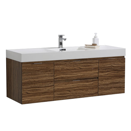 Bliss 60″ Chestnut Wall Mount Single Sink Modern Bathroom Vanity