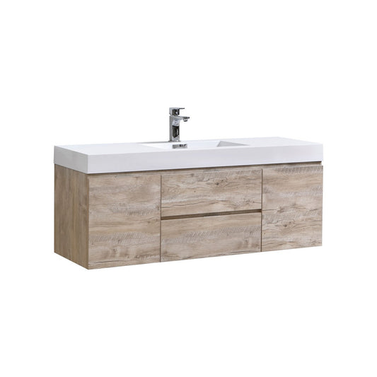 Bliss 60″ Nature Wood Wall Mount Single Sink Modern Bathroom Vanity